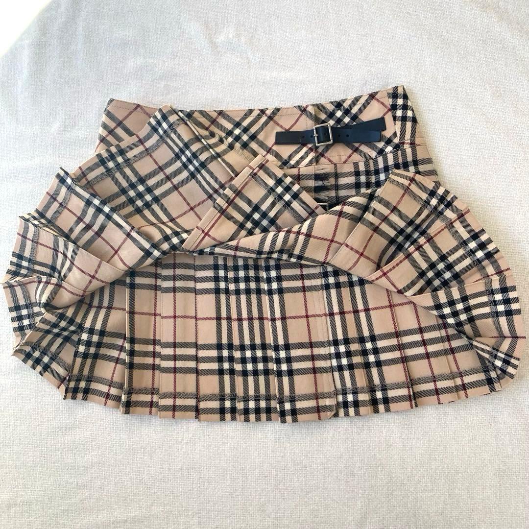 バーバリーブルーレーベル　プリーツスカート　ノバチェック　ベルト　フリンジ　38