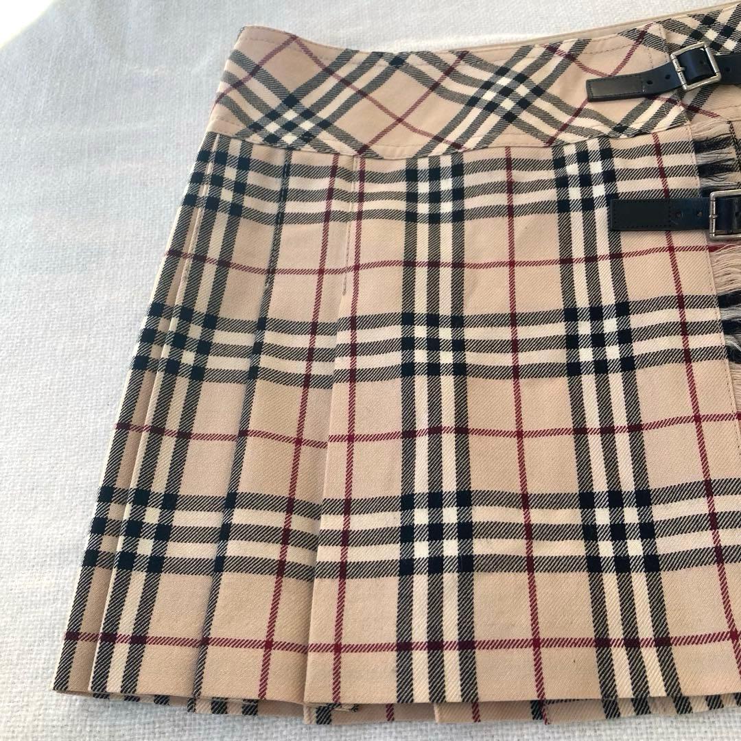 バーバリーブルーレーベル　プリーツスカート　ノバチェック　ベルト　フリンジ　38