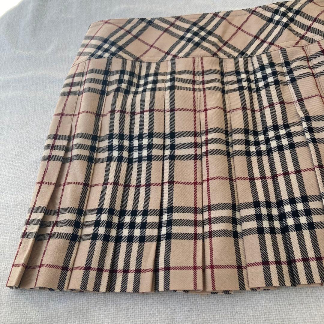 バーバリーブルーレーベル　プリーツスカート　ノバチェック　ベルト　フリンジ　38