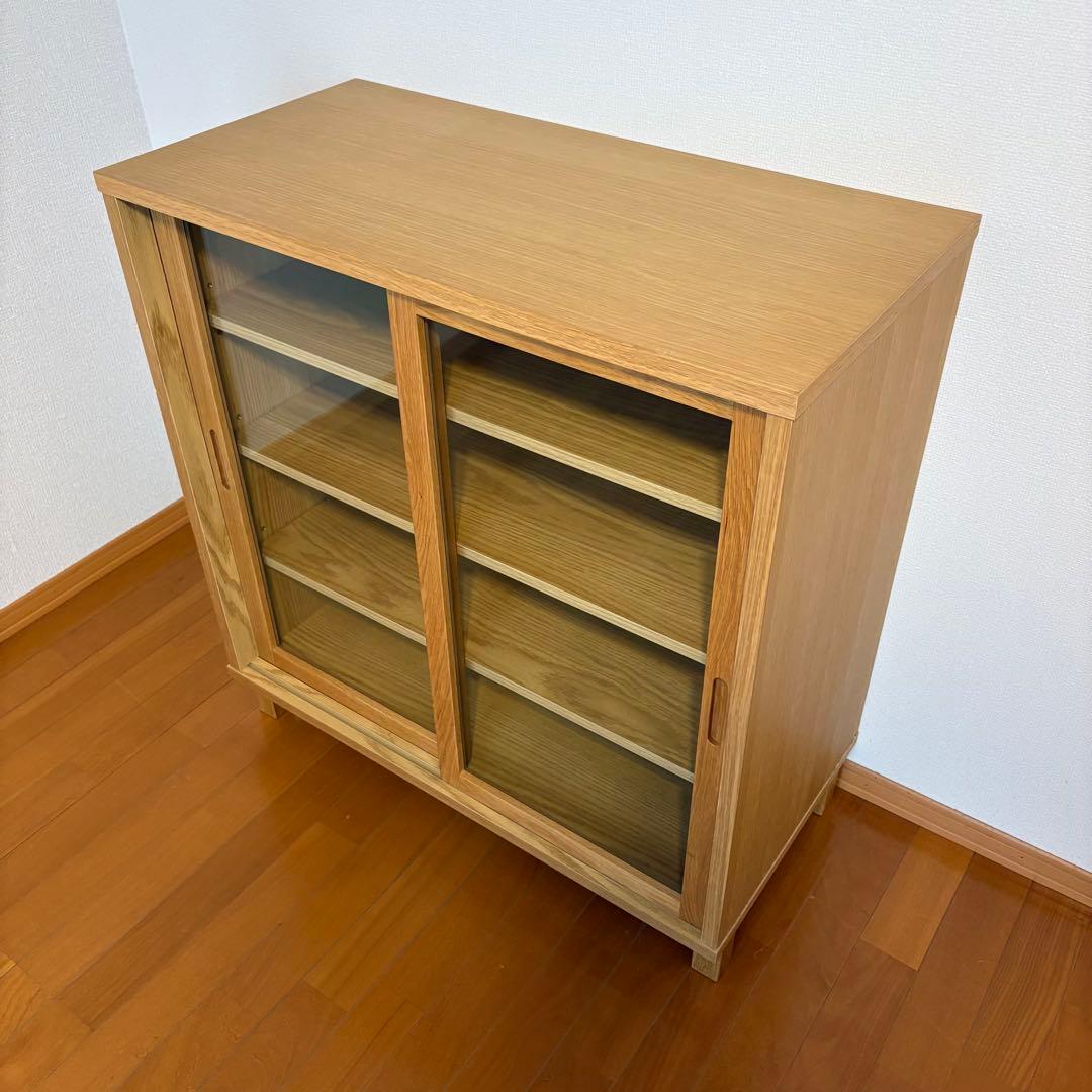 無印良品 オーク材キャビネットガラス扉（引戸）幅８０×奥行４０×高さ８3cm