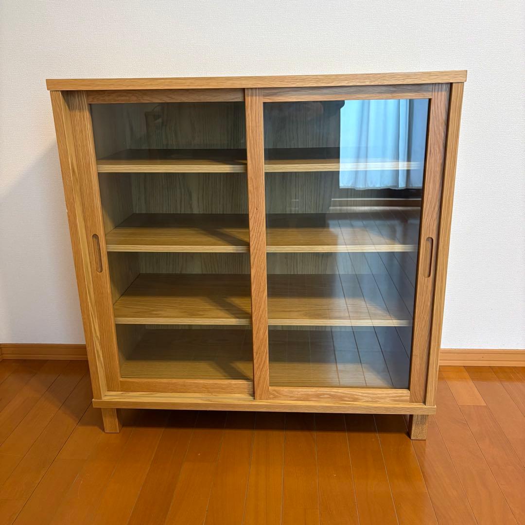 無印良品 オーク材キャビネットガラス扉（引戸）幅８０×奥行４０×高さ８3cm