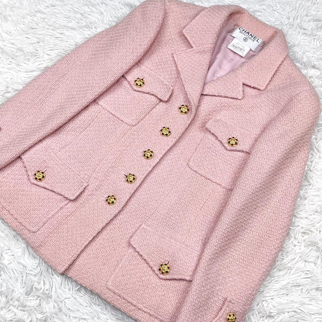 CHANEL 96A グリポアボタン ツイードジャケット チェーン アルパカ