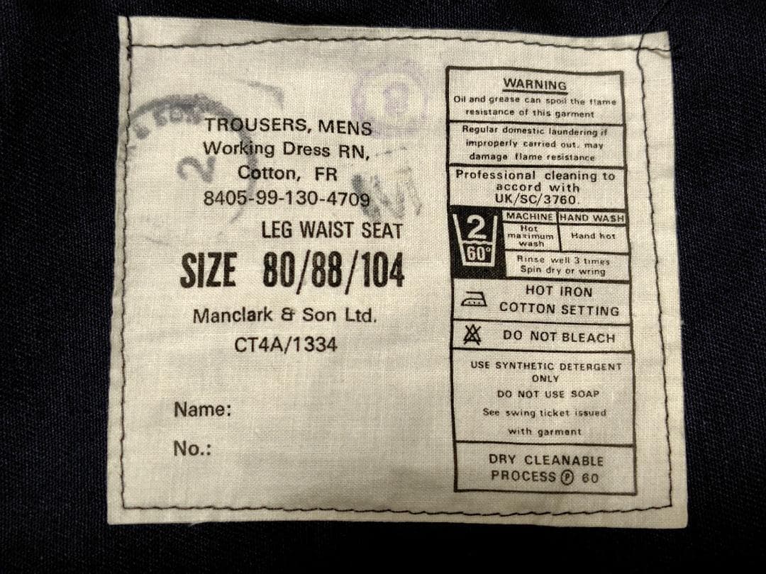 ヴィンテージ　イギリス海軍　Working Dress Trousers　綿