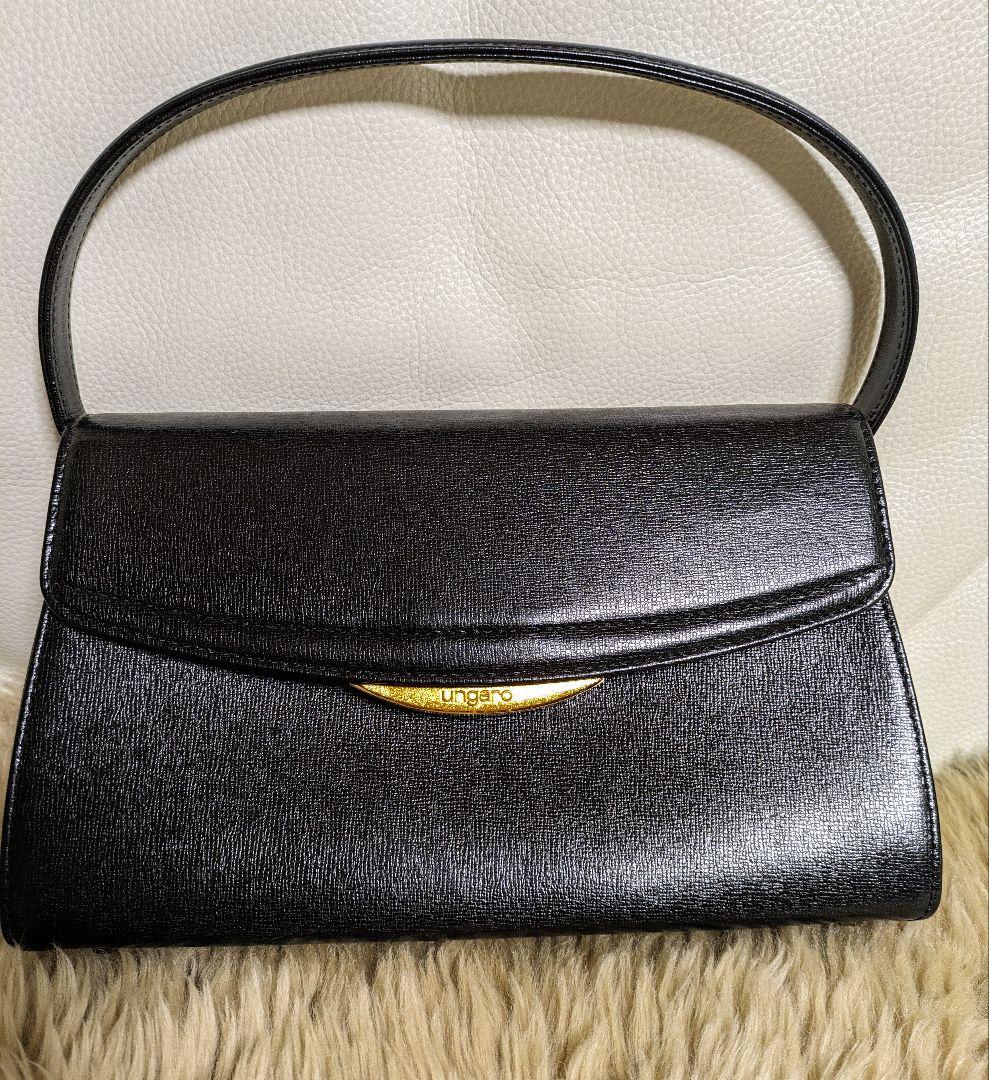 【ギミック有】【美品】ungaro ウンガロ　ハンドバッグ　黒　フォーマル　本革
