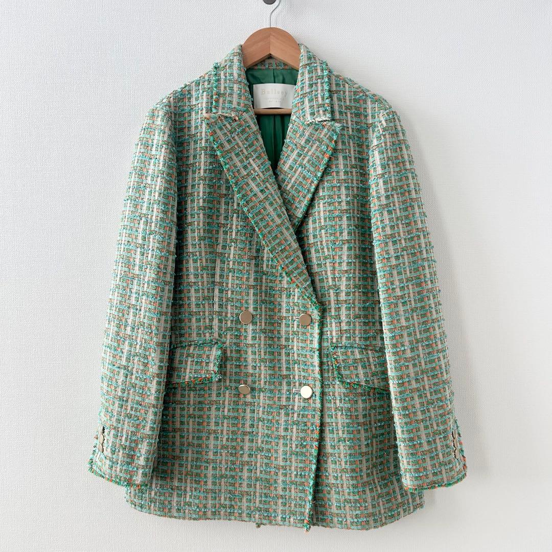 Ballsey ミックスツイード フリンジテーラードジャケット　グリーン　36