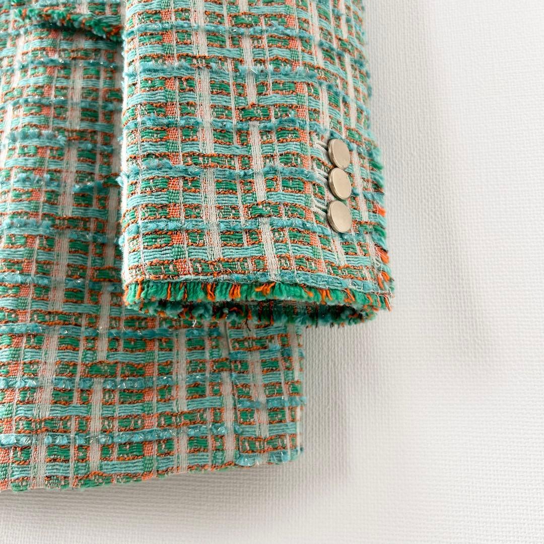 Ballsey ミックスツイード フリンジテーラードジャケット　グリーン　36