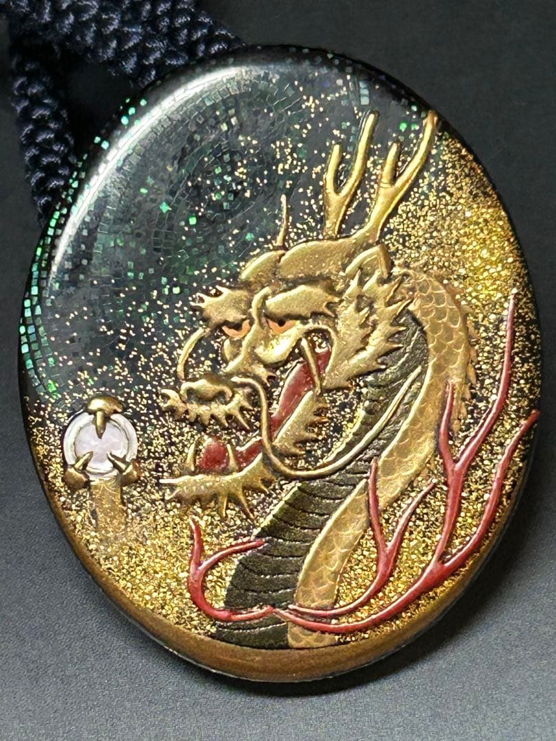 江戸琳派蒔絵師　永真作　昇龍吉祥高蒔絵　江戸鼈甲のループタイ
