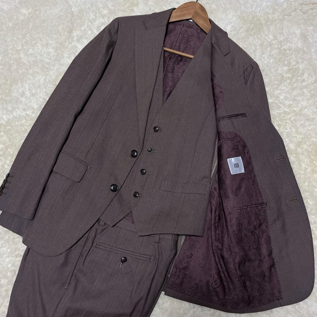 【極美品】スーツセレクト　スリーピース　スーツ　ペイズリー柄　ブラウン