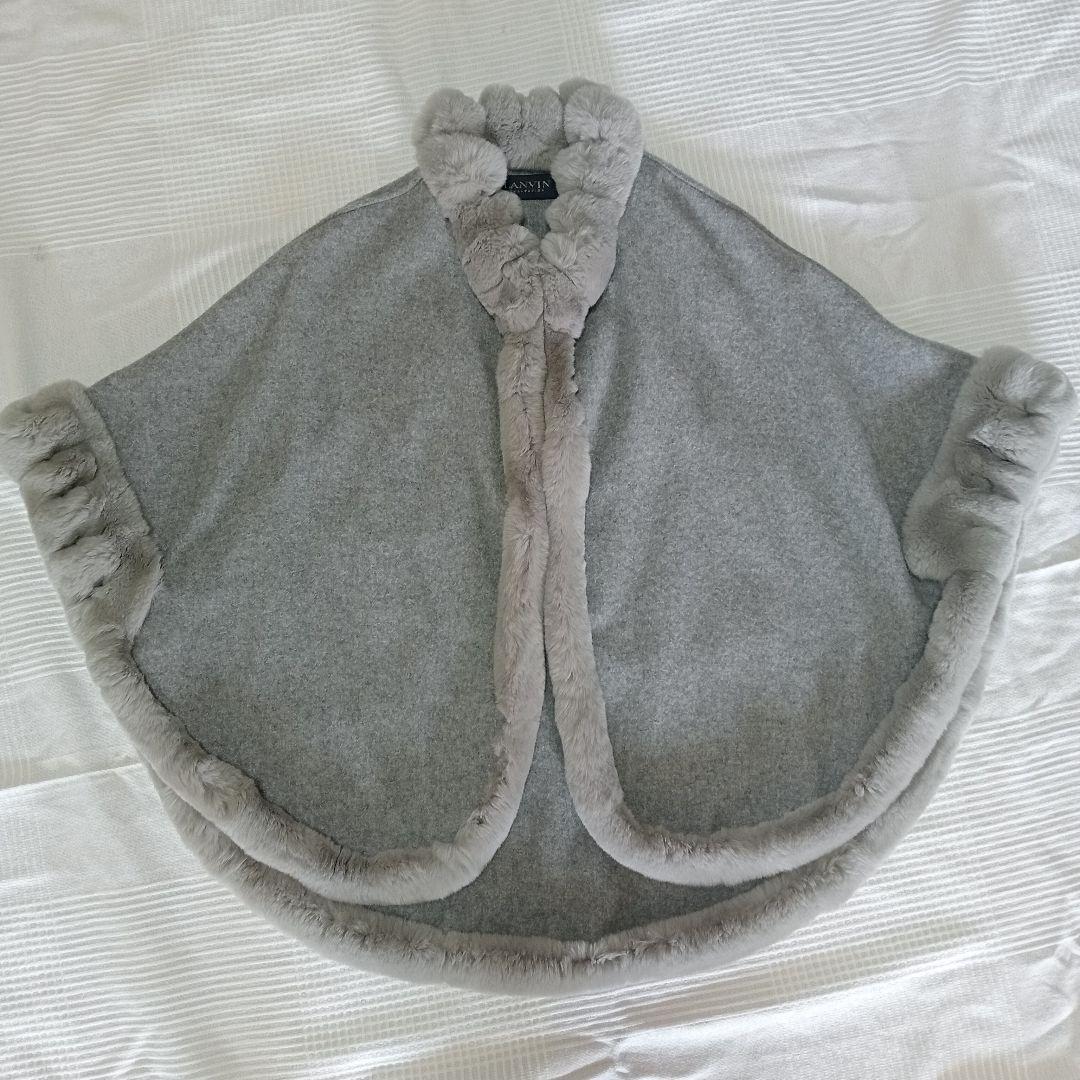 極美品 LANVIN グレー レッキスファーポンチョ ウール100％ ランバン