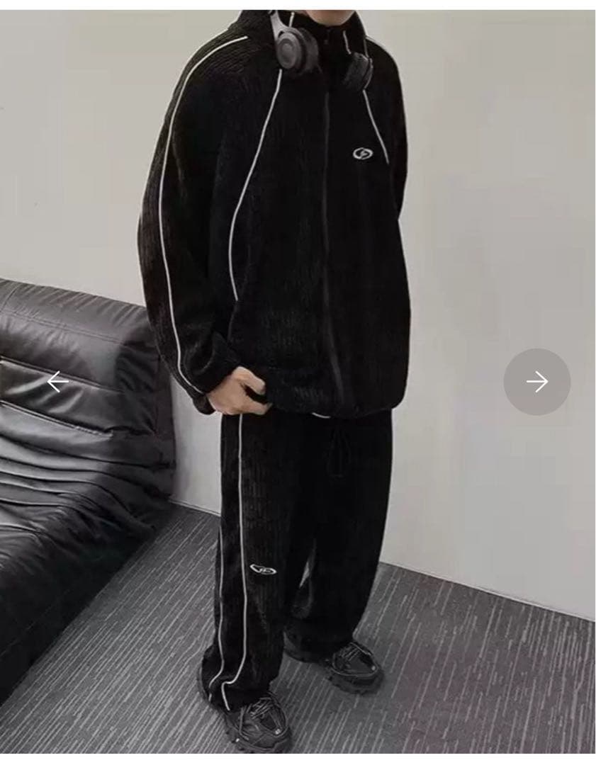 韓国 SEON ストリート カジュアル ベロア トラック セットアップ XL