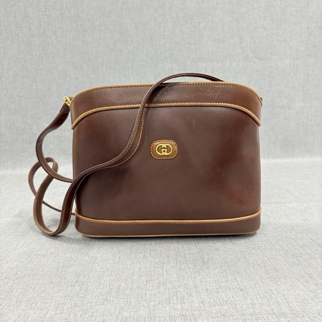 希少 GUCCI オールドグッチ 革 ショルダーバッグ ブラウン ヴィンテージ