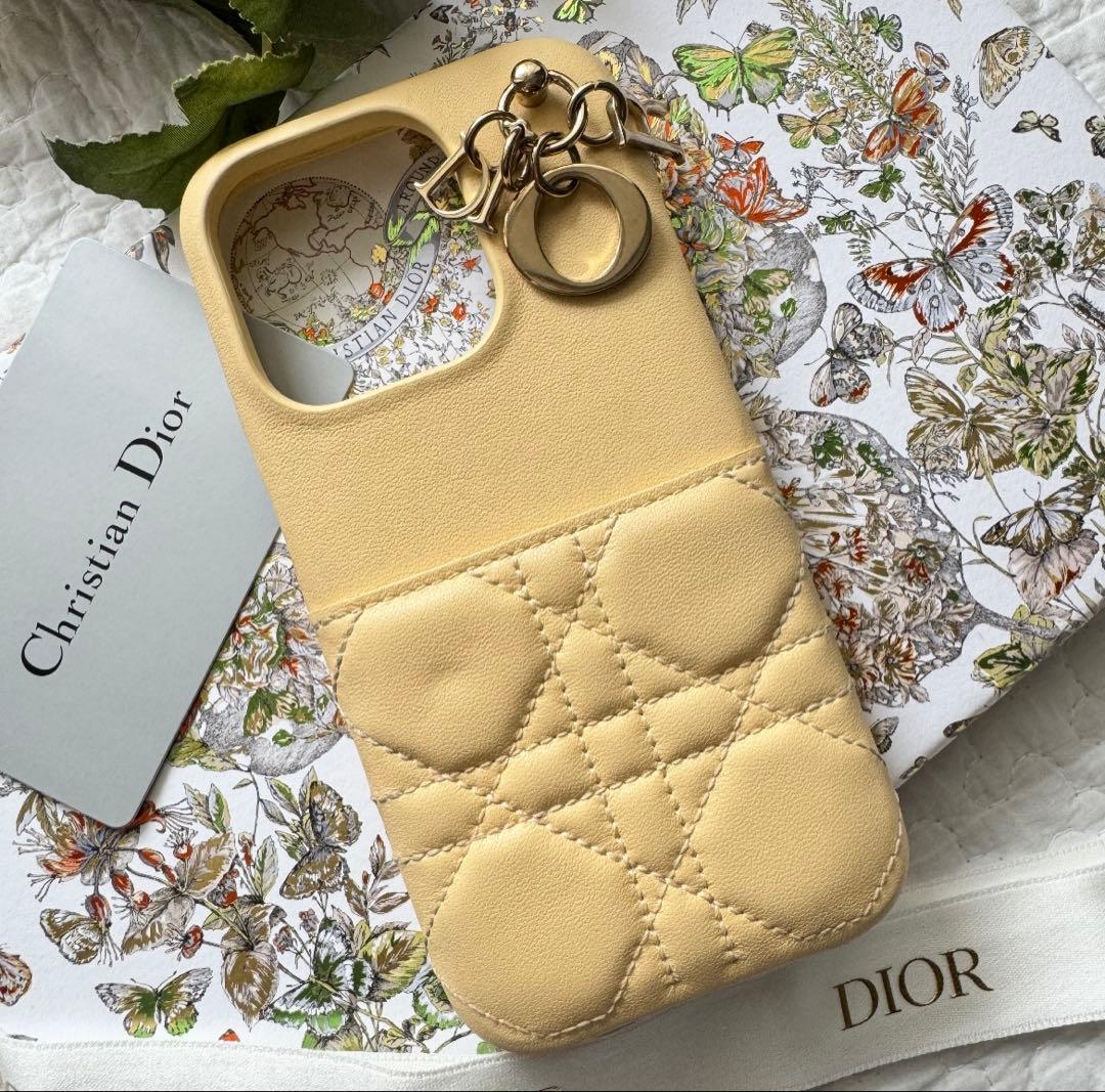 美品 ディオール Lady Dior iPhone 14Pro イエロー