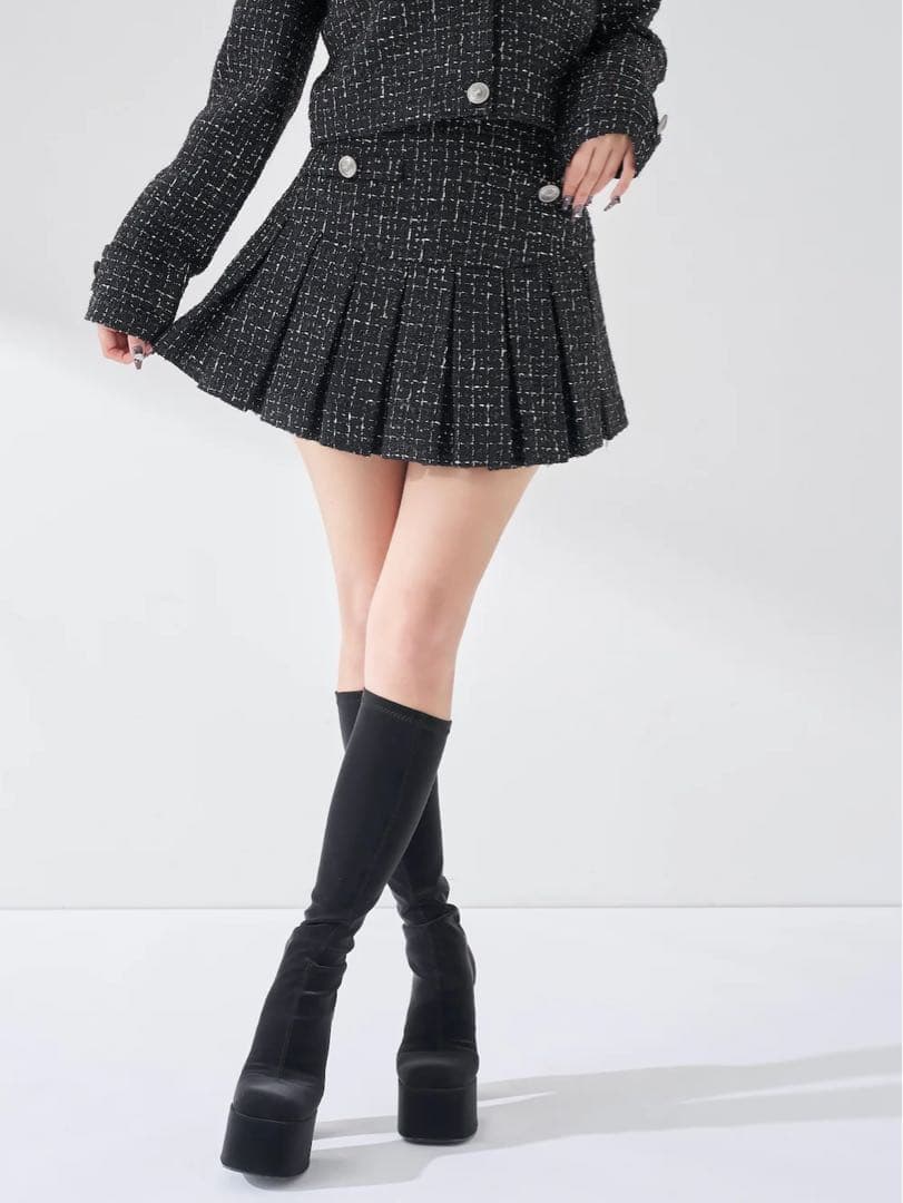 Darich ツイードチェックプリーツミニスカート