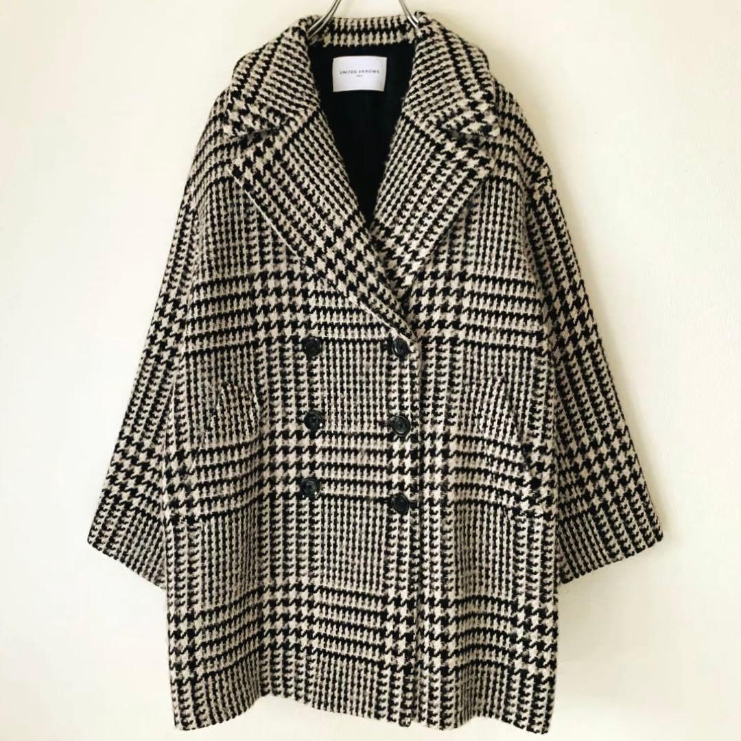 美品✨ユナイテッドアローズ ウール アルパカ チェック柄 コート 日本製 L