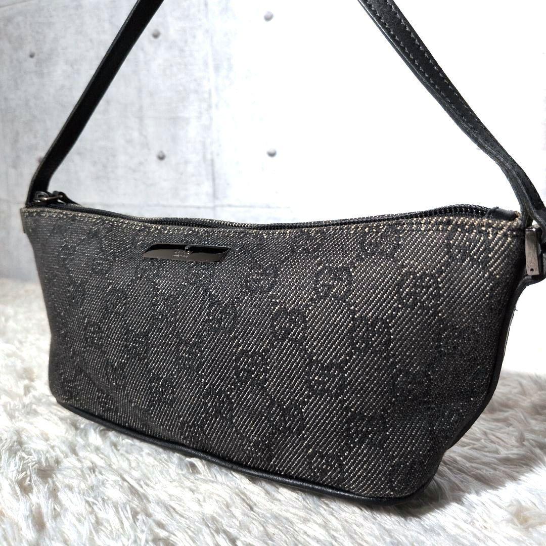 【美品】グッチ　アクセサリーポーチ　GGキャンバス　デニム調　07198　グレー