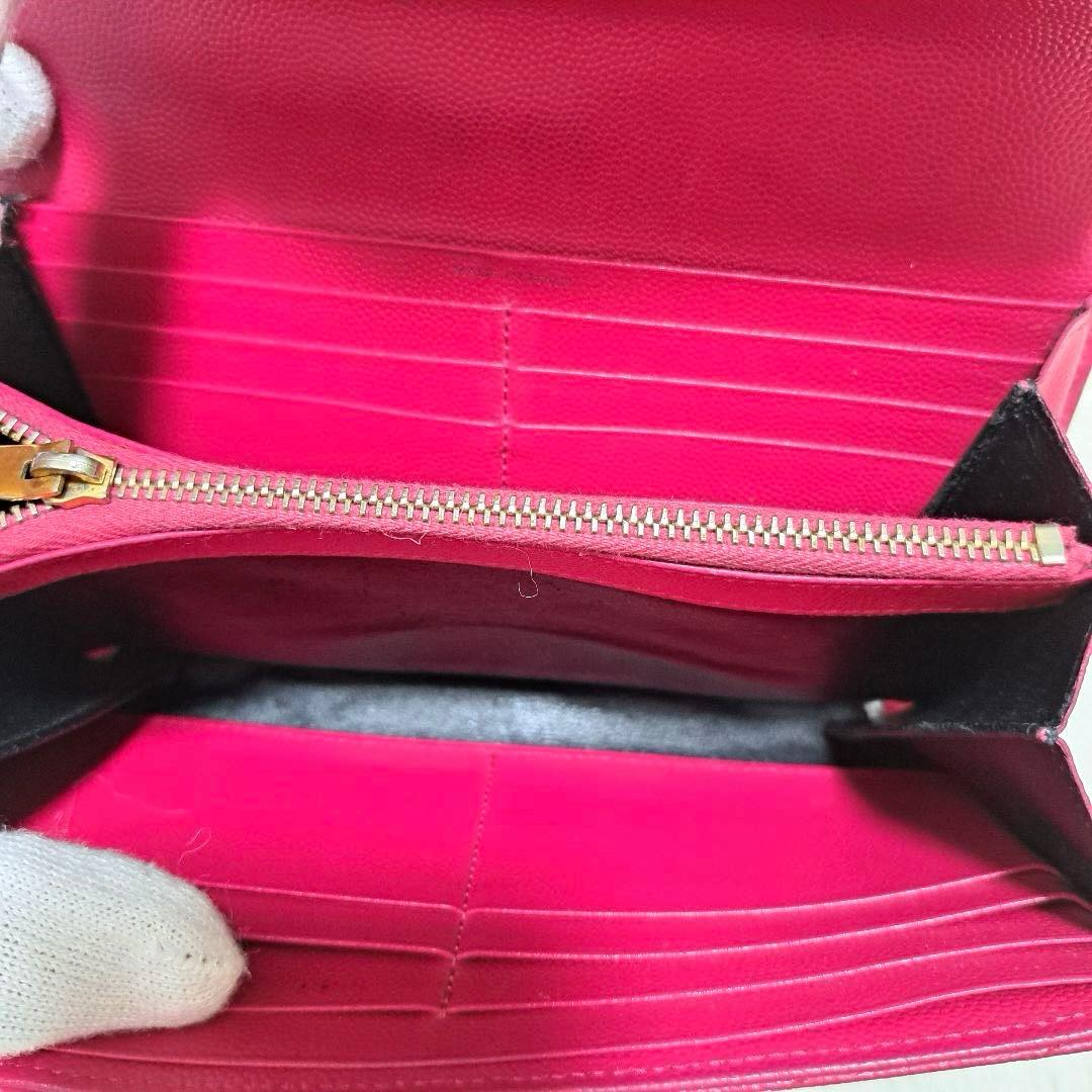 サンローラン　長財布　二つ折り　カサンドラ　キャビアスキン　Vステッチ　レザー