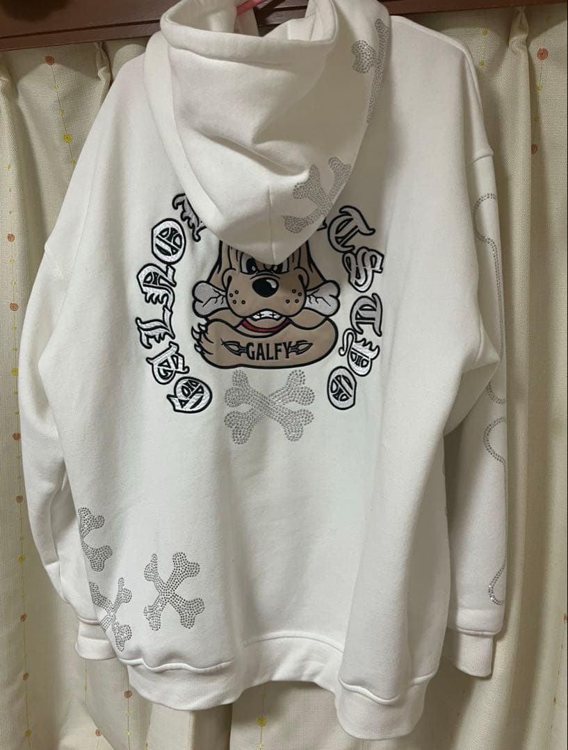 GALFY ピカピカ骨骨パーカー 大型犬 ホワイト