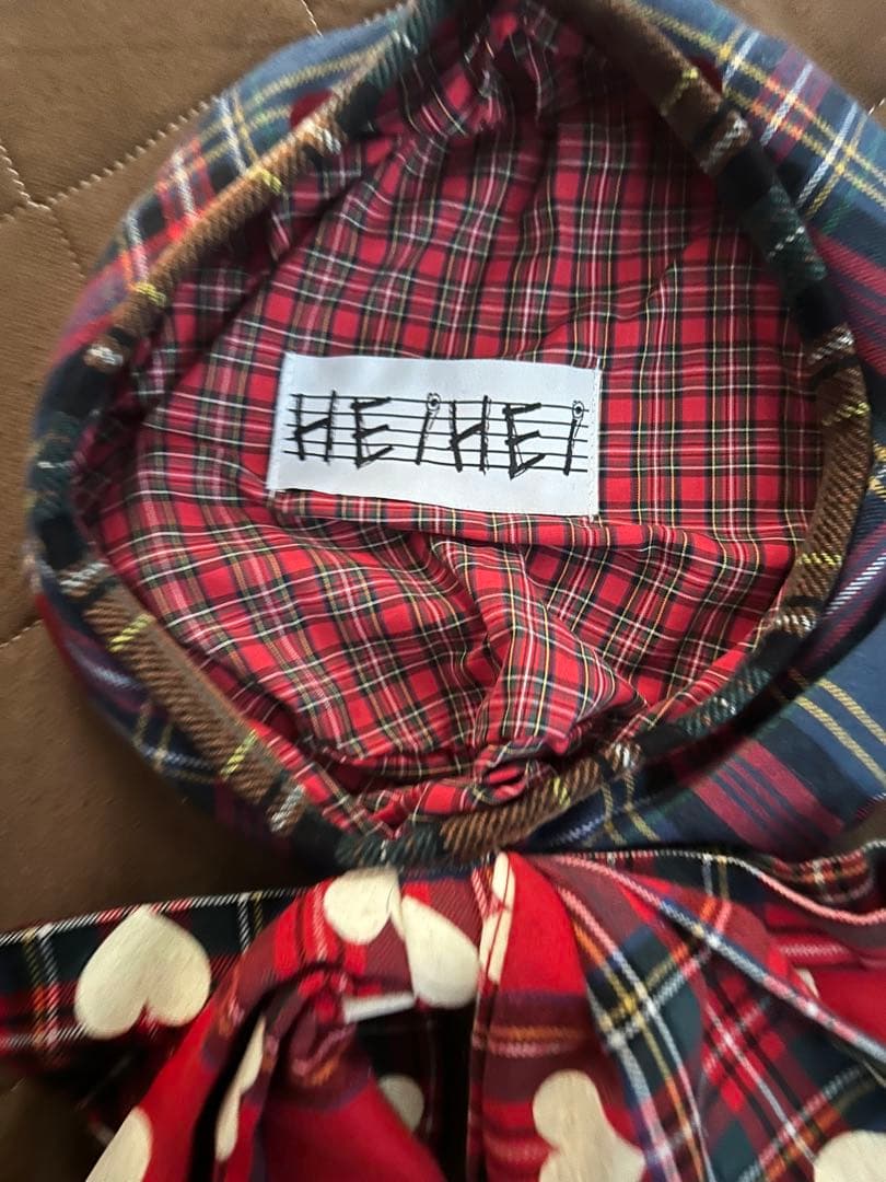 HEIHEI チェック柄 ビッグリボンベレー帽
