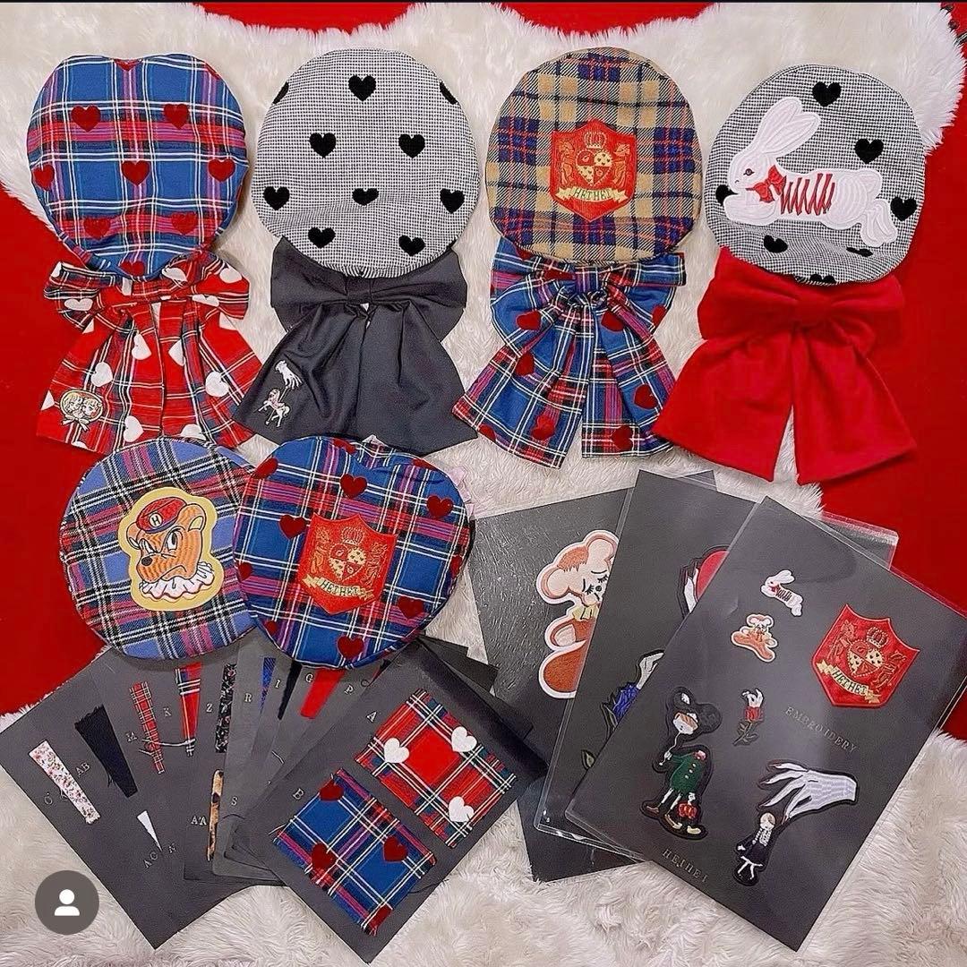 HEIHEI チェック柄 ビッグリボンベレー帽