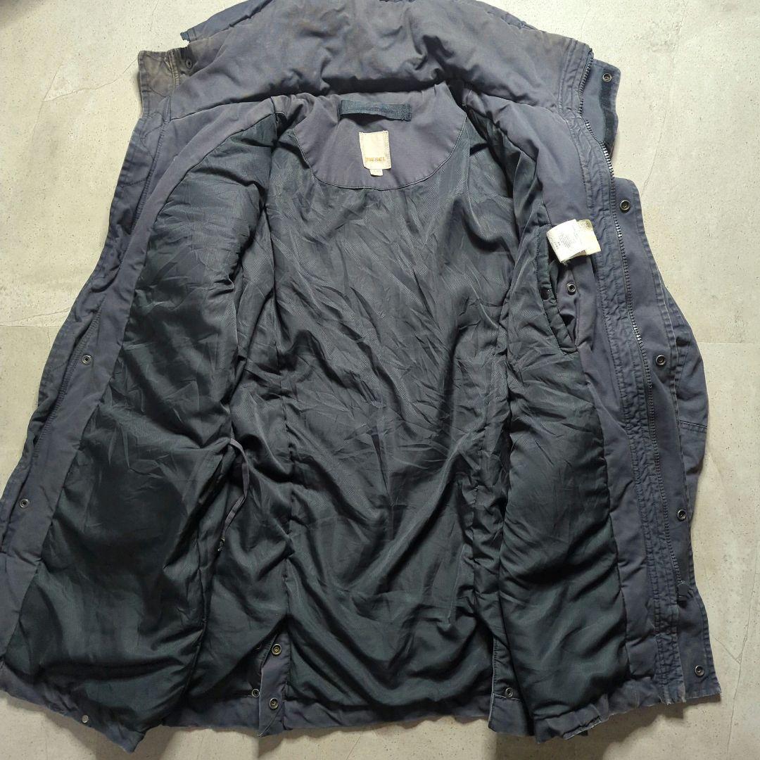 DIESELディーゼル中綿ミリタリージャケットXXLフード付フェードグレー雰囲気