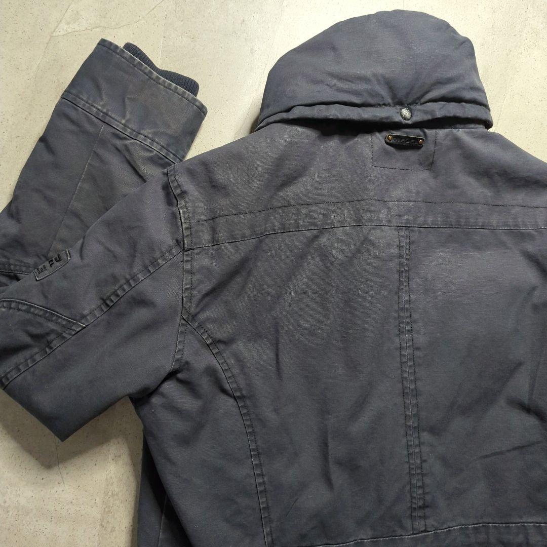 DIESELディーゼル中綿ミリタリージャケットXXLフード付フェードグレー雰囲気