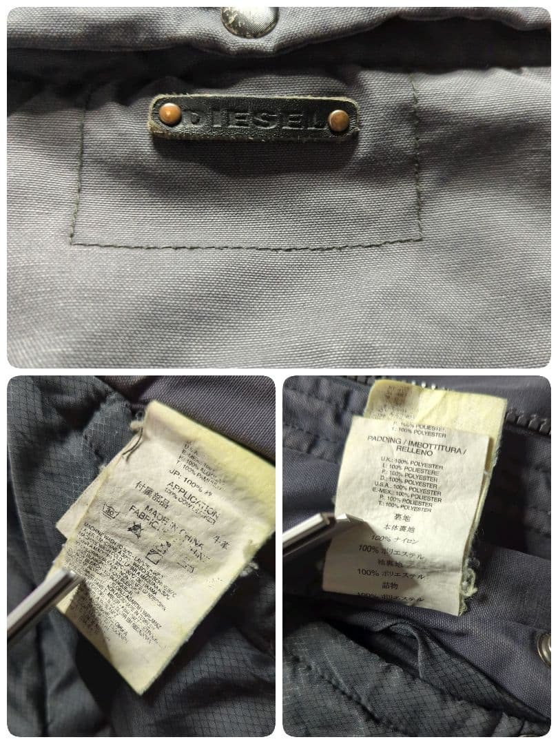 DIESELディーゼル中綿ミリタリージャケットXXLフード付フェードグレー雰囲気