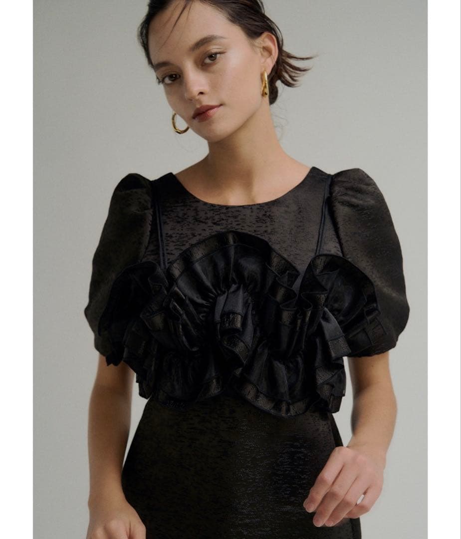 スーツ・フォーマル・ドレス Wavy frill bustier jacquard dress