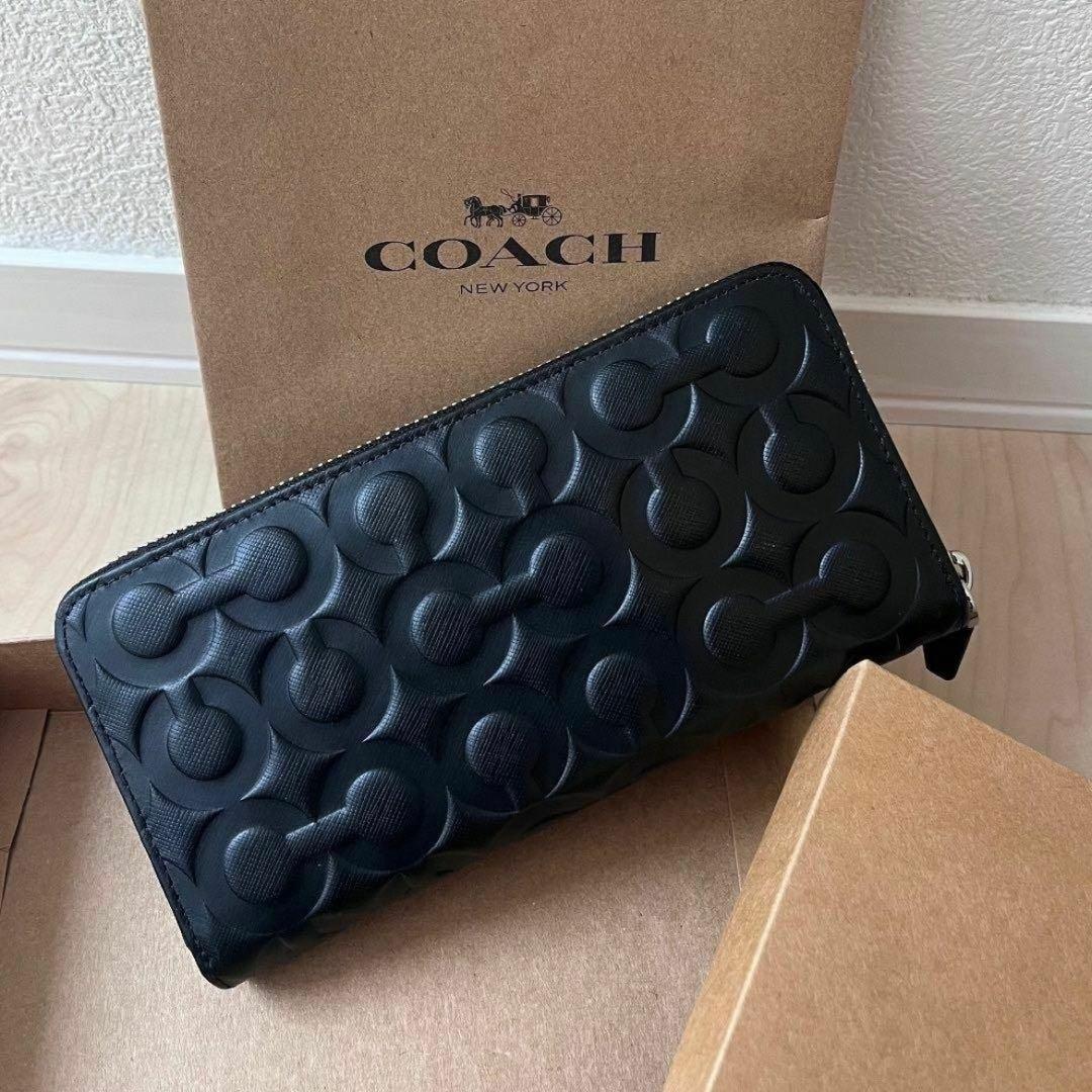 【残りわずか】COACH コーチ 財布 ブラック エンボス加工 オプアート