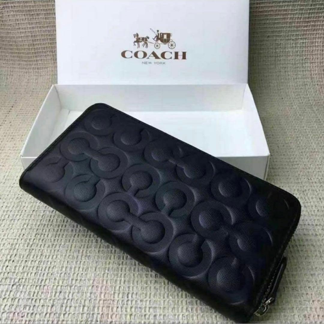 【残りわずか】COACH コーチ 財布 ブラック エンボス加工 オプアート