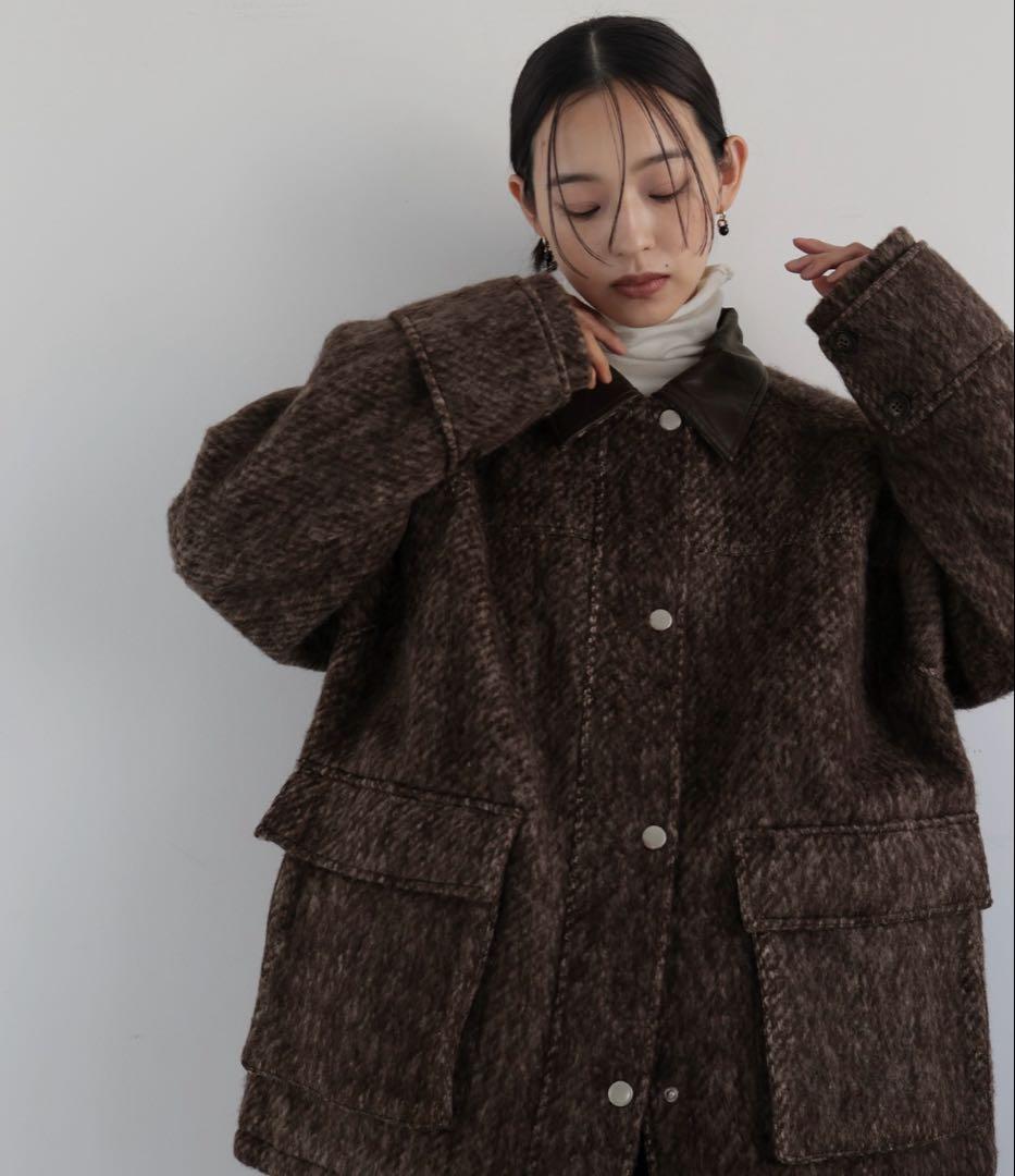 hellamレザーカラーシャギーコート