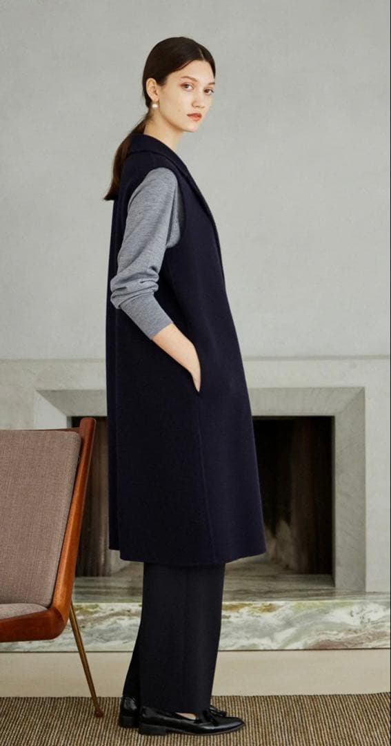 SOEJU ソージュ ウール リバー ロング ジレ ネイビー 2024年発売品