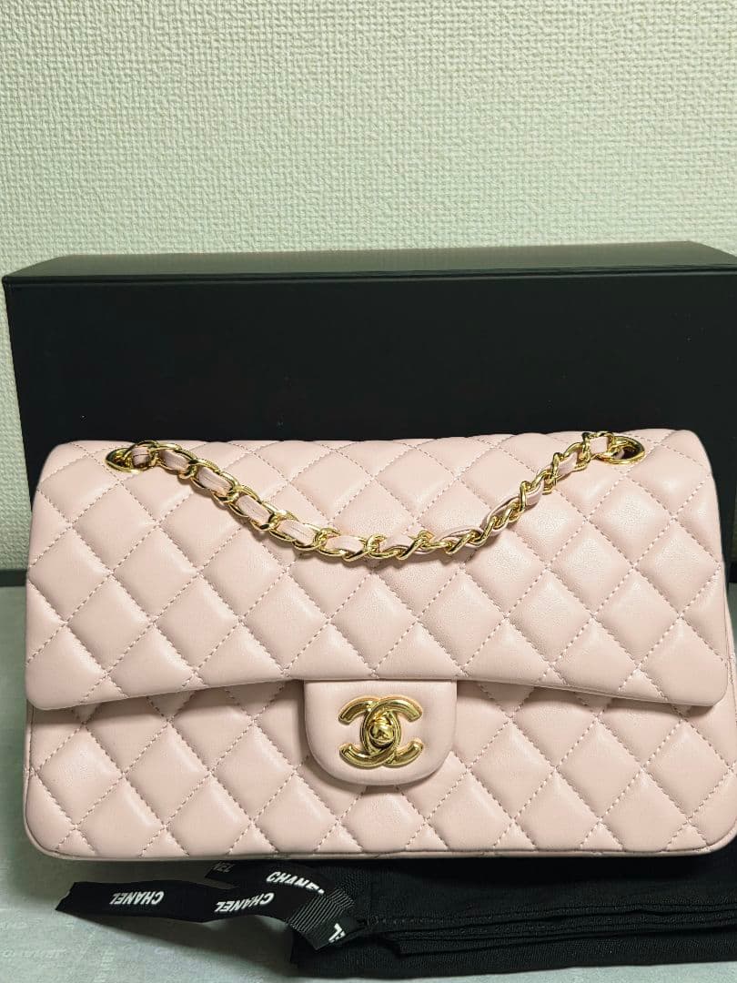 ピンクレザー キルティング ショルダーバッグ