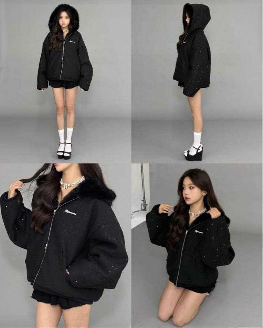 ジャケット・アウター andwang Kirakira 2way fur zip up Black