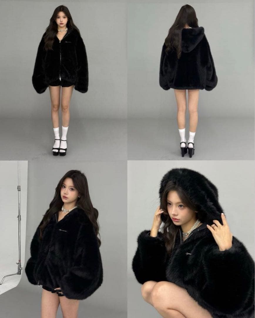 ジャケット・アウター andwang Kirakira 2way fur zip up Black