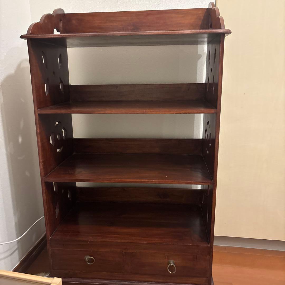 木製本棚 引き出し付き ダークブラウン