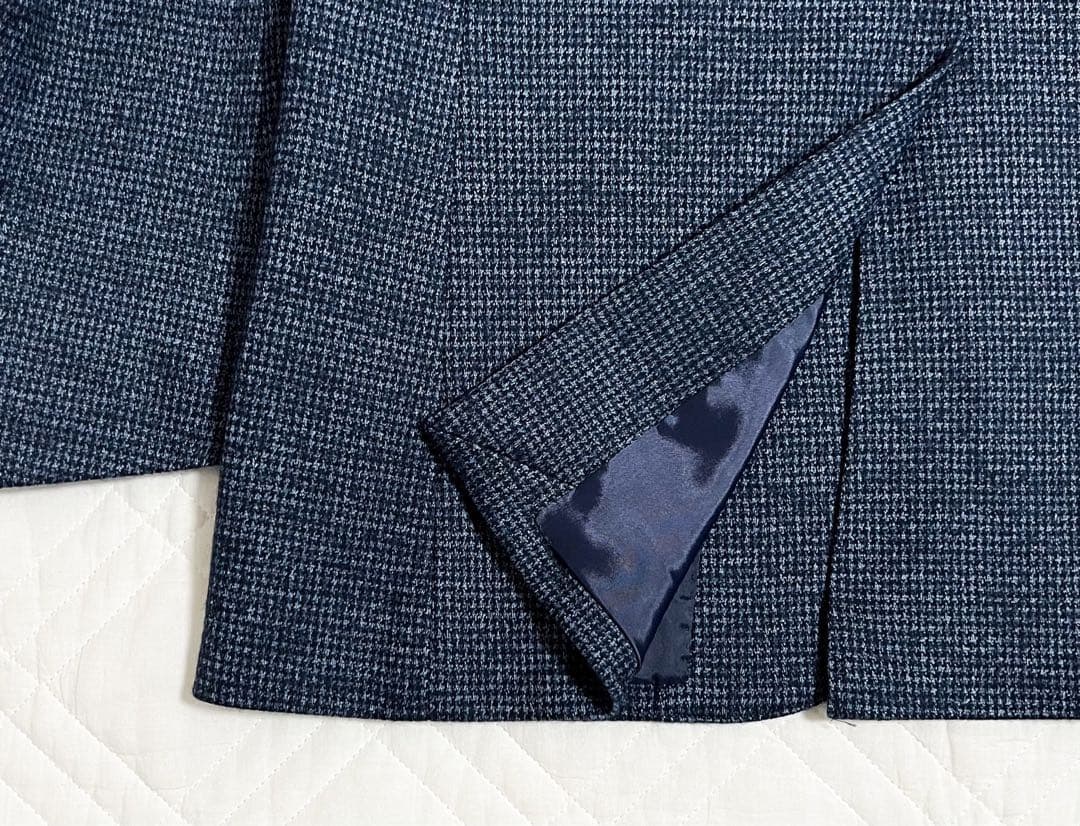 新品 未使用 タグ付き LES MUES ジャケット 尾州 ブルー 織柄