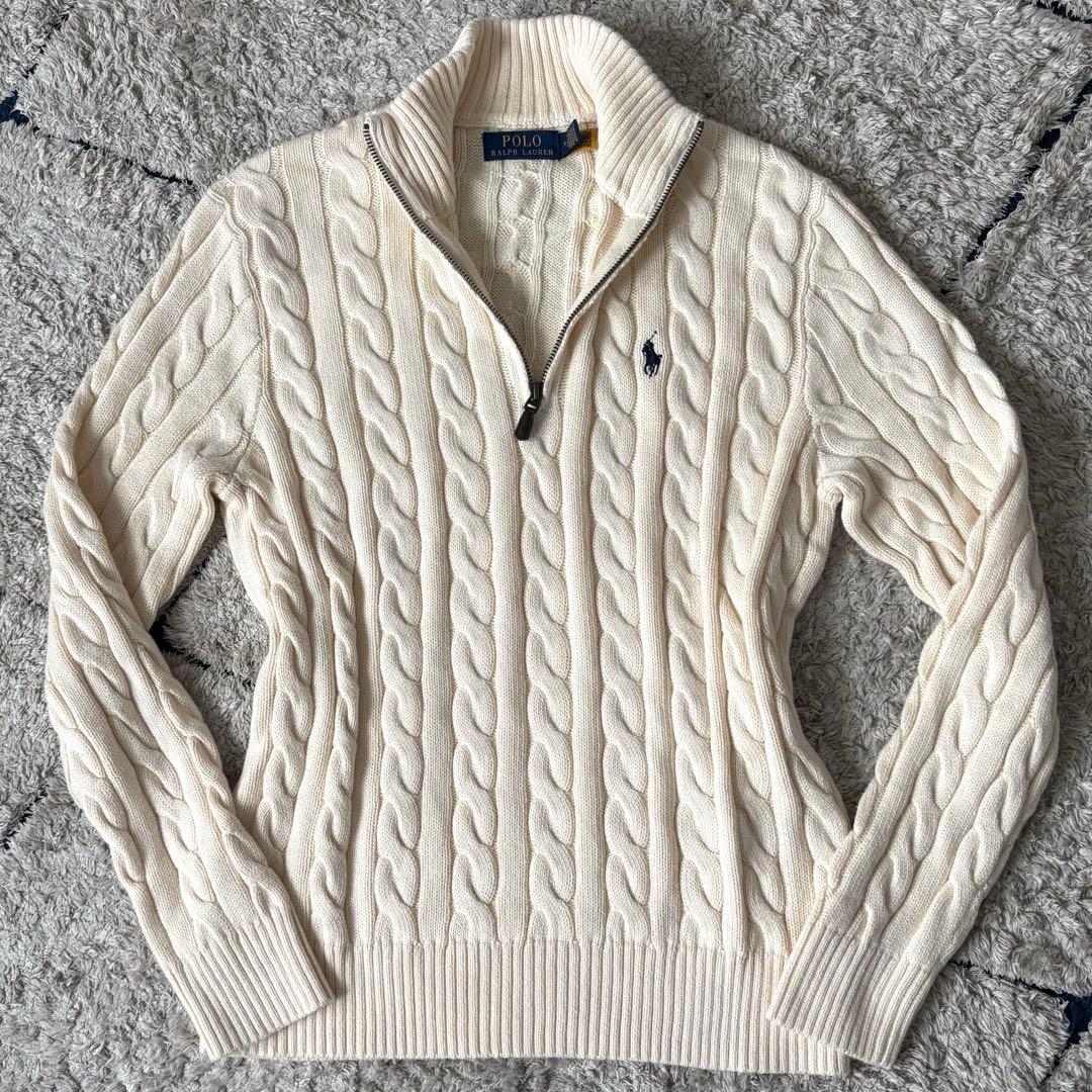 【極美品✨】ポロラルフローレン　ケーブルニット　ハーフジップ　大人気　刺繍　M