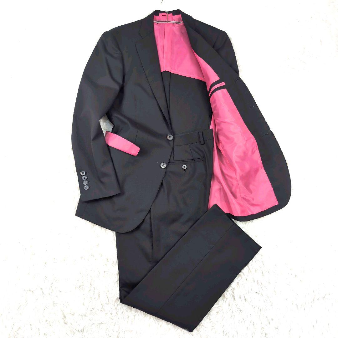 ビームス ヴェイパライズ スーツセットアップ M ブラック 裏地ピンク 日本製
