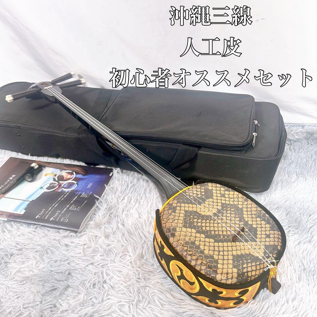 【良品】沖縄三線 三味線　人工　初心者オススメセット　ケース付
