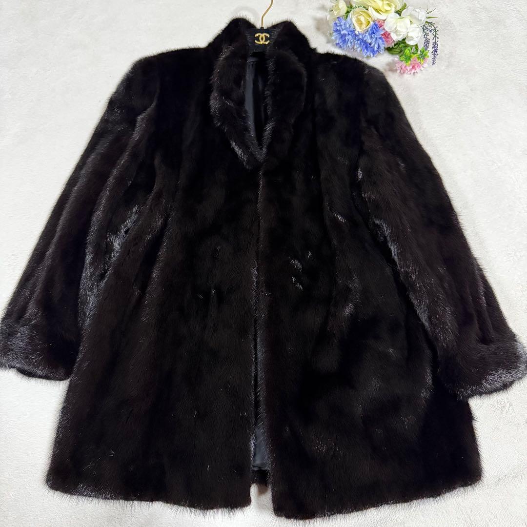 美品★ミンクファージャケット 毛皮コート リアルファー　フリー　濃いブラウン