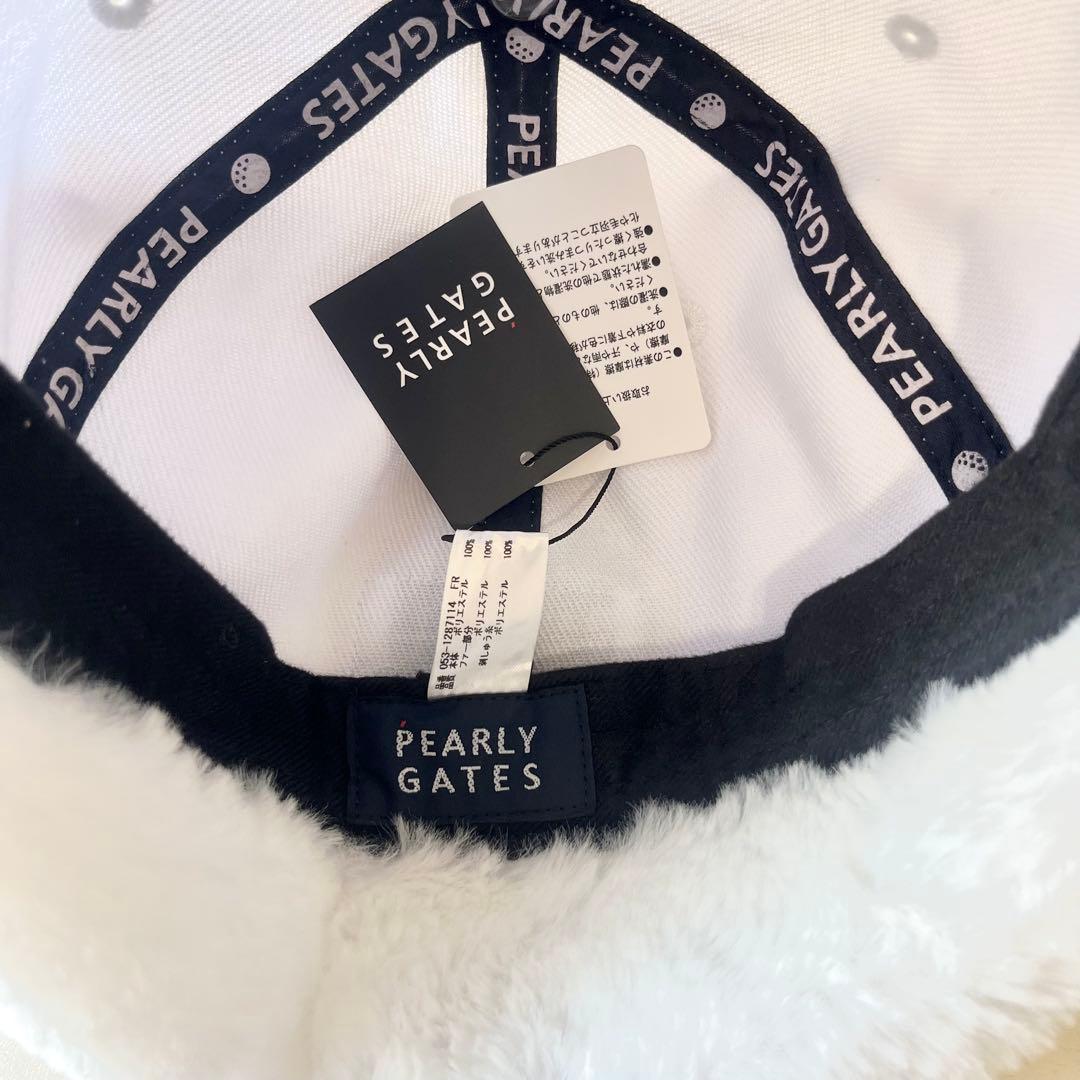 【新品】PEARLYGATESファー付きキャップ　ホワイト　イヤーマフ