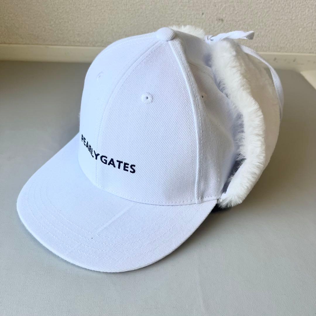 【新品】PEARLYGATESファー付きキャップ　ホワイト　イヤーマフ