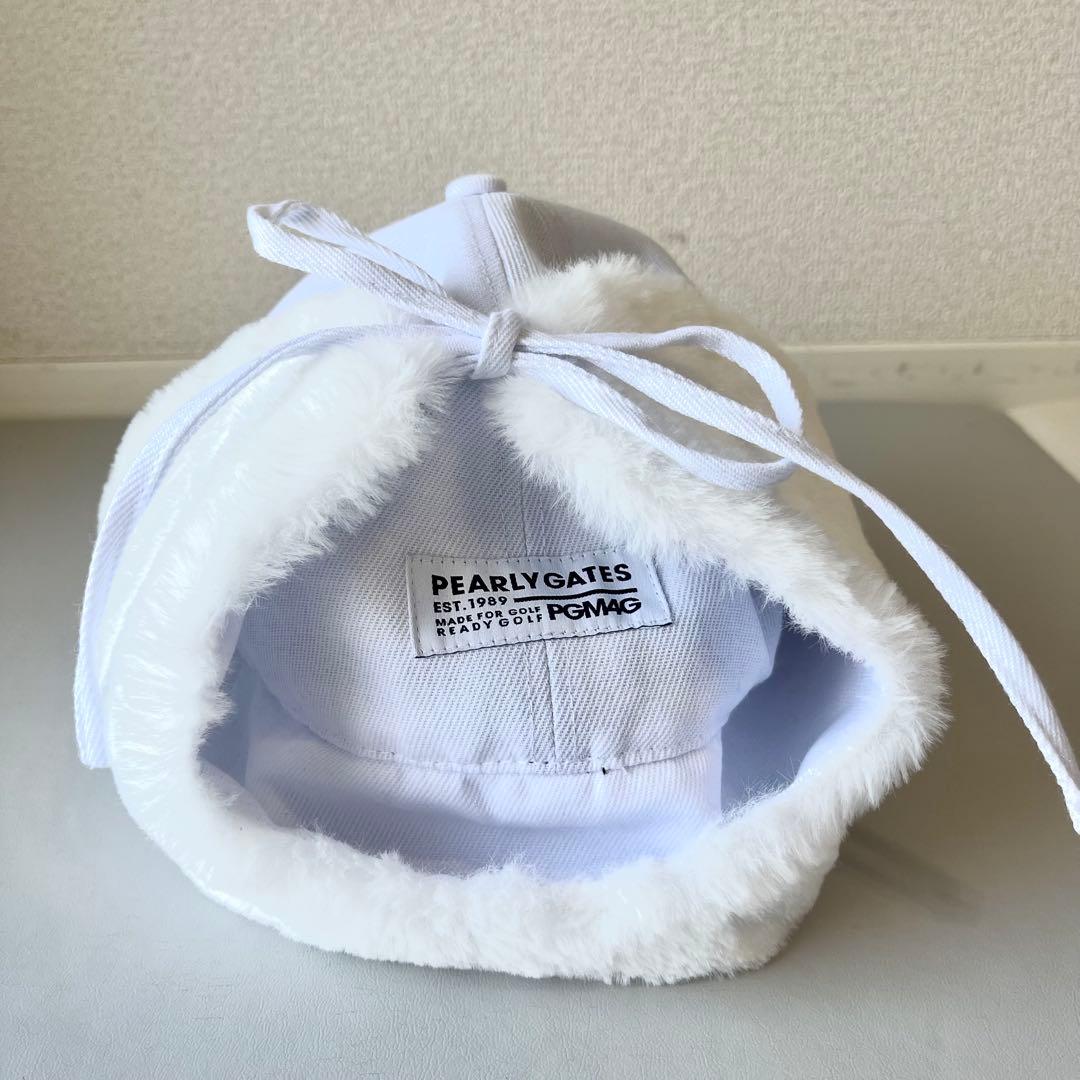 【新品】PEARLYGATESファー付きキャップ　ホワイト　イヤーマフ