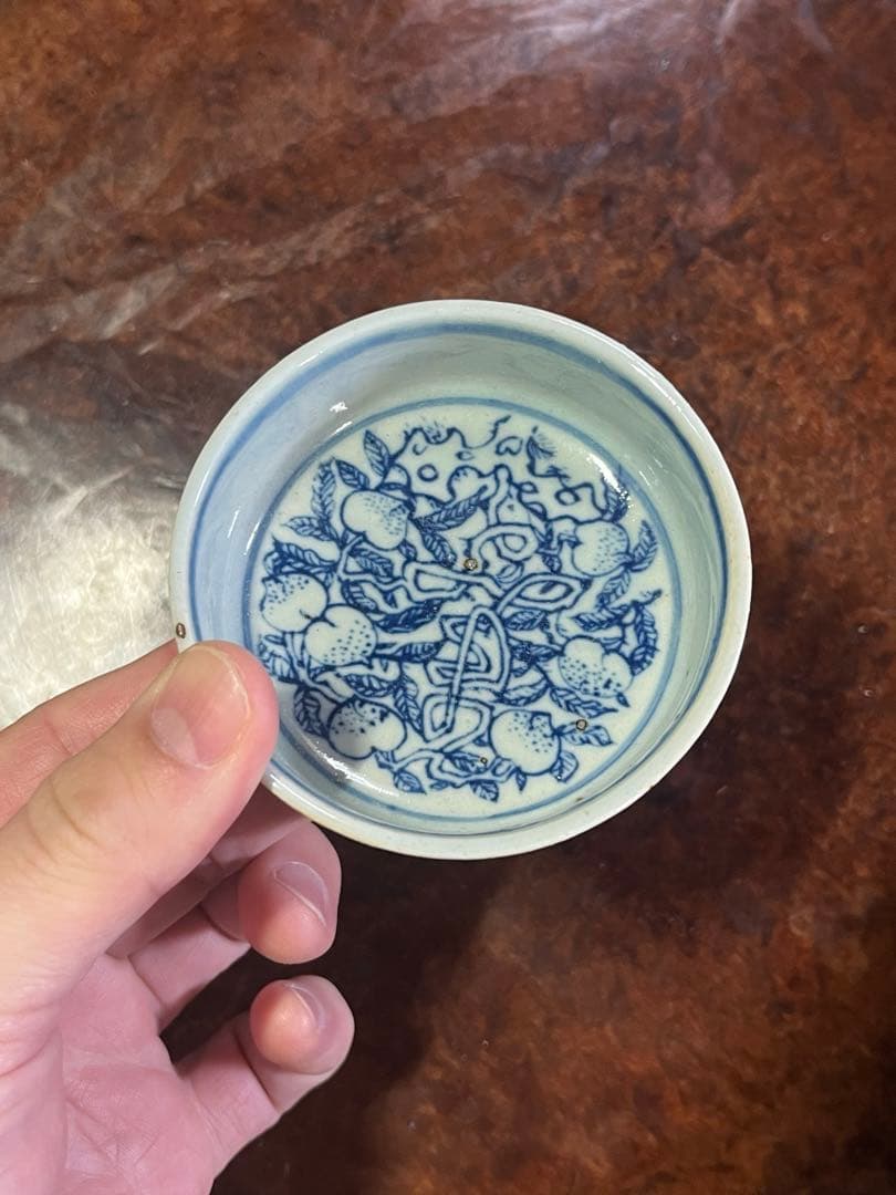 清朝　染付　景徳鎮　新渡　古染付　染め付け　民芸　民藝　骨董　桃　唐草　七宝