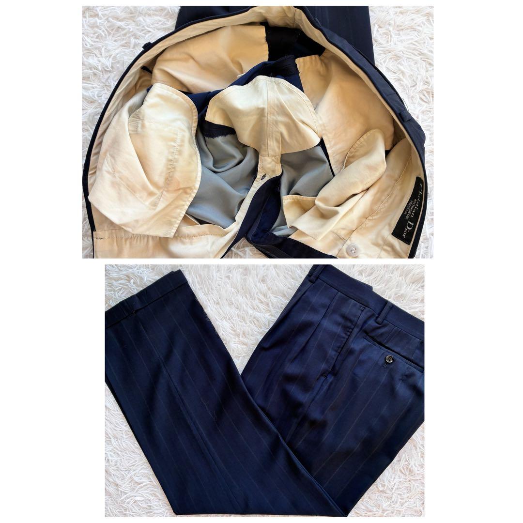 クリスチャンディオール　プレステージ　セットアップ　ダブル　紺　ストライプ