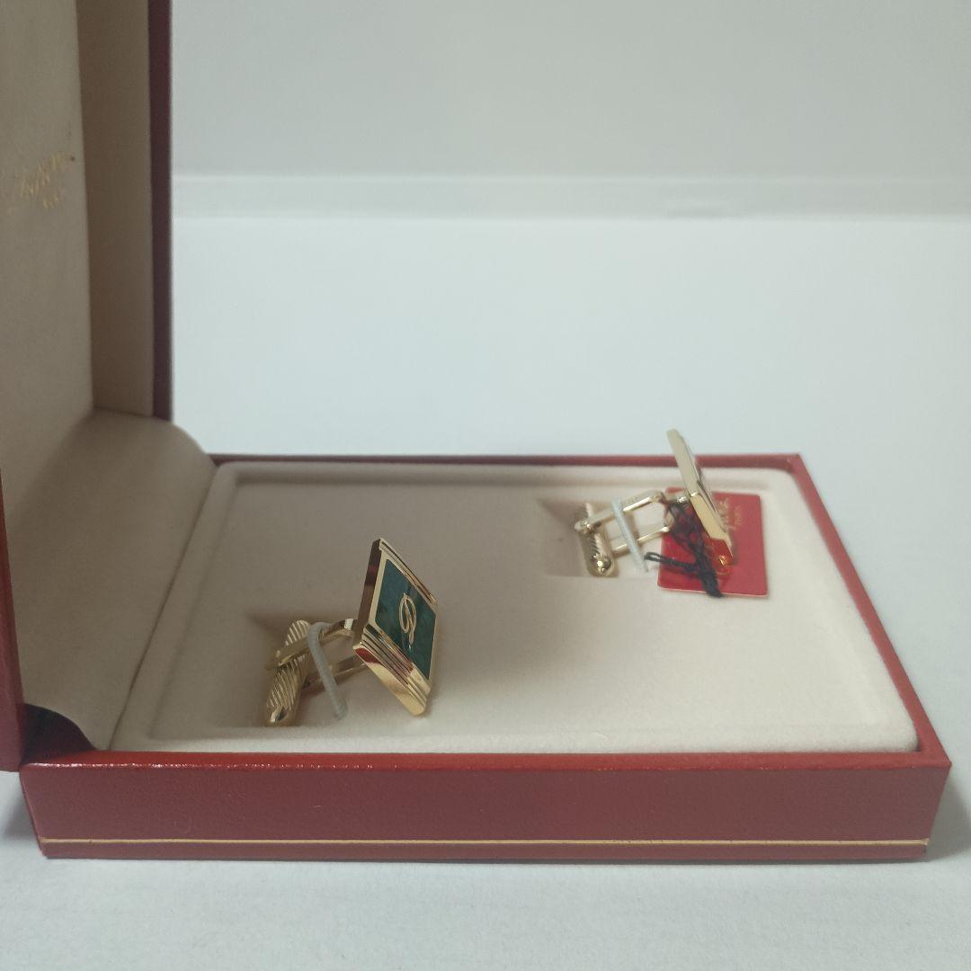 S.T.Dupontのグリーンとゴールドのスクエアカフリンクス