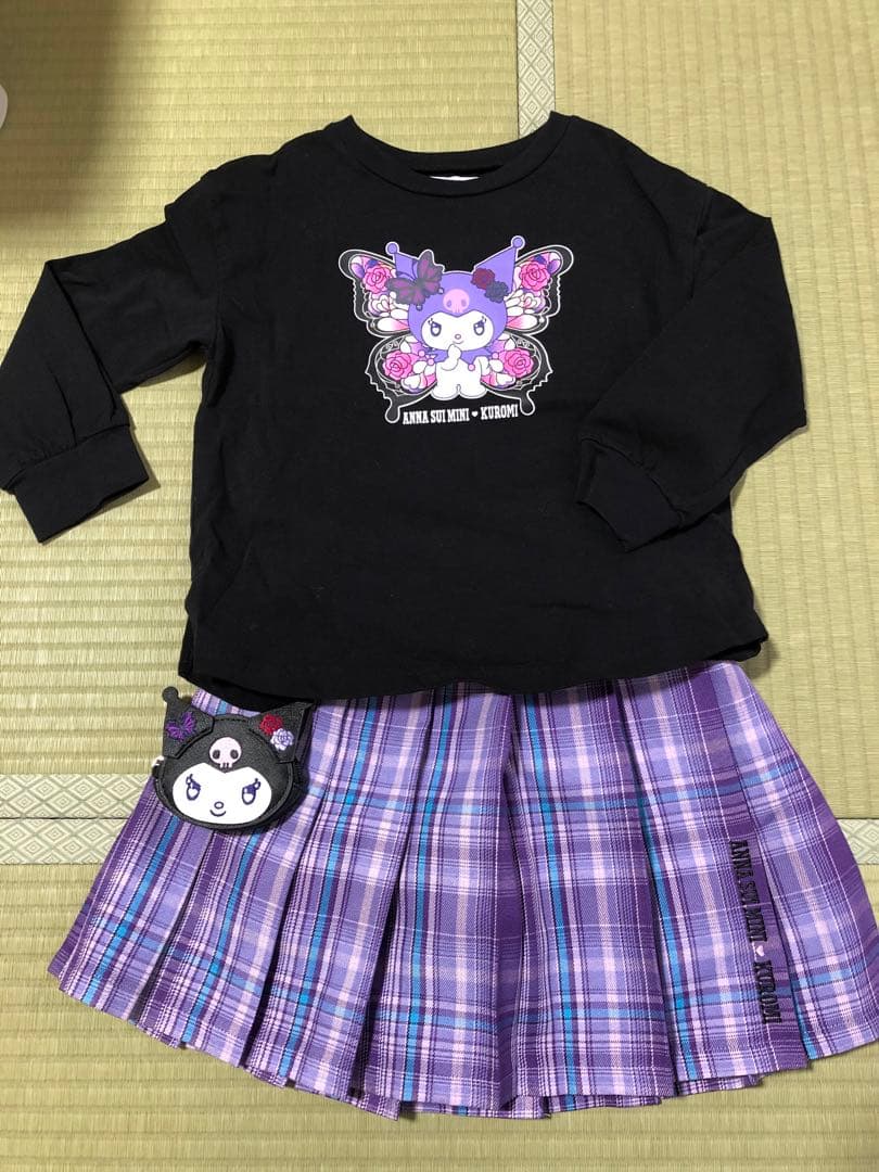 アナスイ黒Tシャツと紫チェックスカートセット