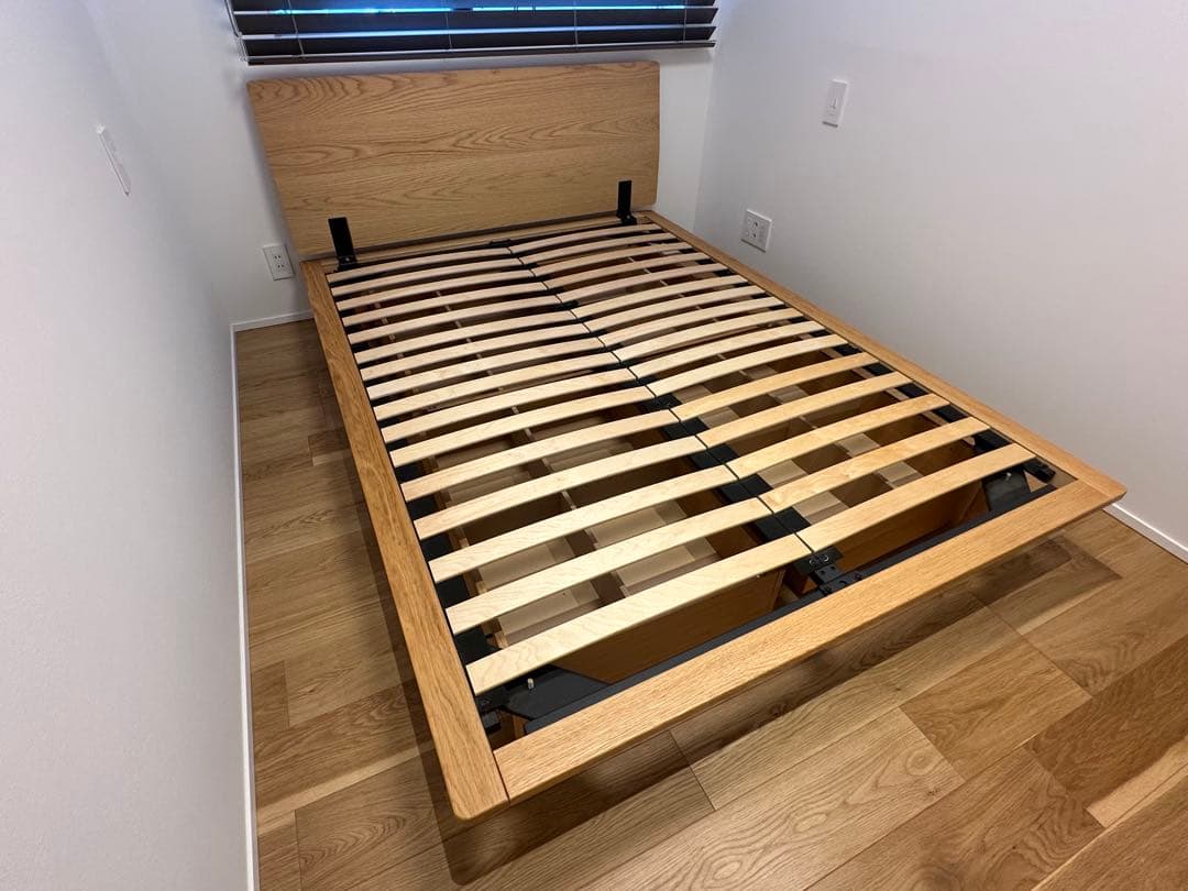 ★おっと★無印良品　ダブルベッドフレーム★収納4個付き　木製オーク