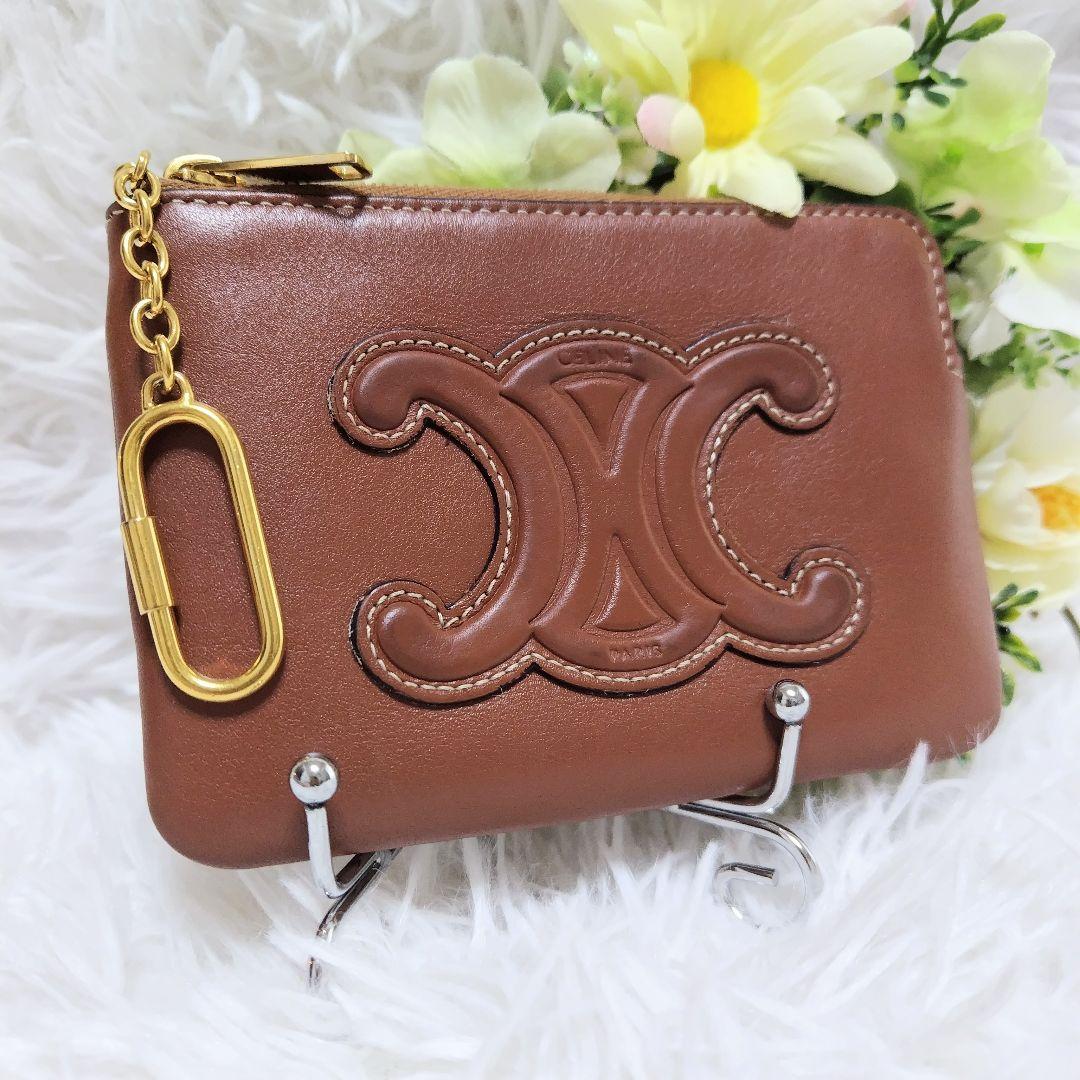 美品✨セリーヌ◇キュイルトリオンフケース　キーリング　ゴールド金具ブラウン