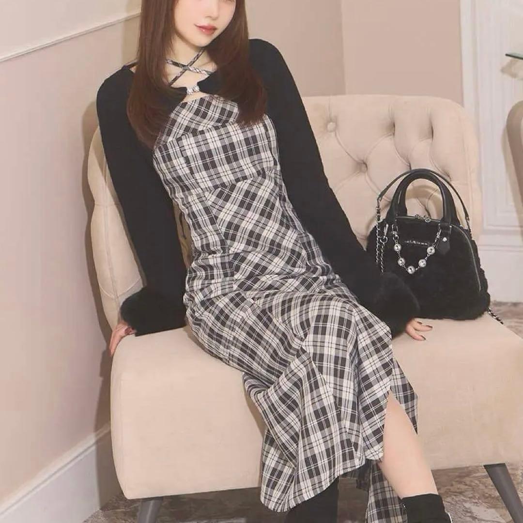 【タグ付】ボレロチェックロングワンピース フリーサイズ
